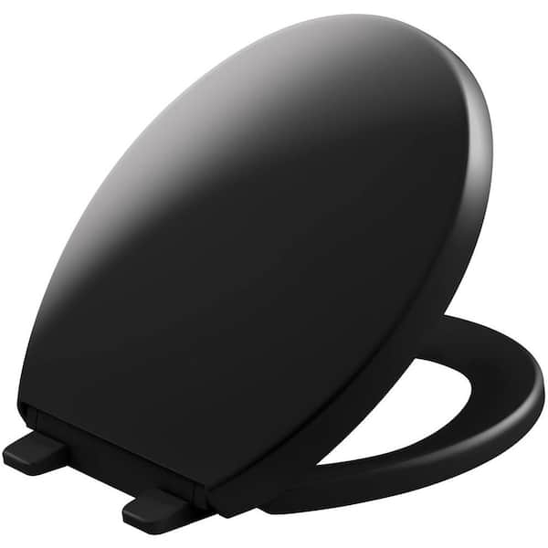 KOHLER Reveal Quiet-Close Round Closed Front Toilet Seat with Grip-tight Bumpers in Black Black