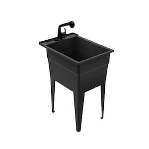 18in. x 24 in.Black Freestanding Utility/Laundry Sink with 1-Handle Black Pullout Faucet and Installation