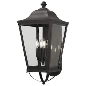 Savannah Sand Black Outdoor Hardwired 12-in. Lantern Sconce with No Bulbs Included
