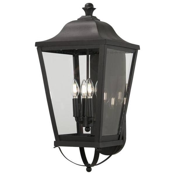 Minka Lavery Savannah Sand Black Outdoor Hardwired 12-in. Lantern Sconce with No Bulbs Included