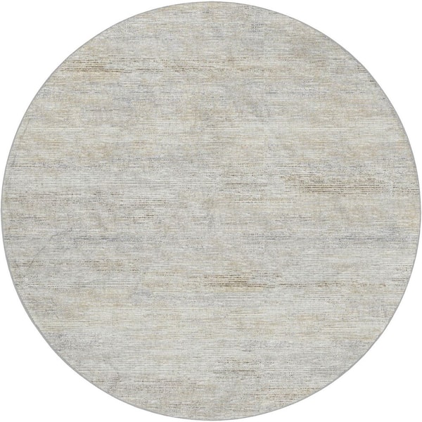 Dream Shag Premium Machine Washable Abstract ADS32 Beige 8 ft. x 8 ft. Round Rug