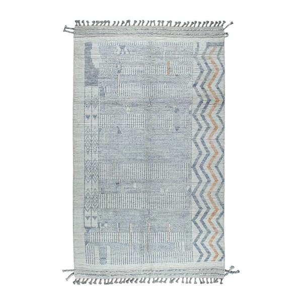 Ivory Hand-Knotted Wool Contemporary Marrakech Handspun, Timeless Elegance for Living Room, 5 ft. x 9 ft. Area Rug