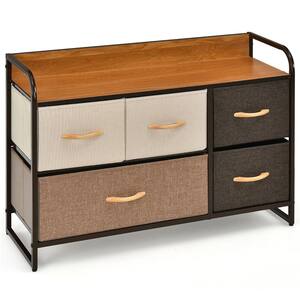 5-Drawer Cream Dresser Storage with Wooden Top 23 in. x 34.5 in. x 11.5 in.