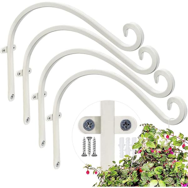 12 in. White Wall-Mounted Plant Bracket Outdoor - Plant Hooks for Hanging Flower Baskets (4-Pieces) Metal