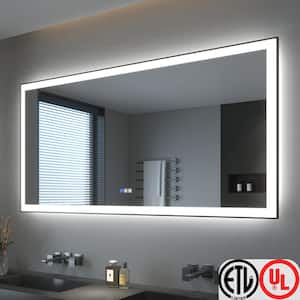 72 in. W x 36 in. H Rectangular Framed LED Anti-Fog Wall Bathroom Vanity Mirror in Black with Backlit and Front Light