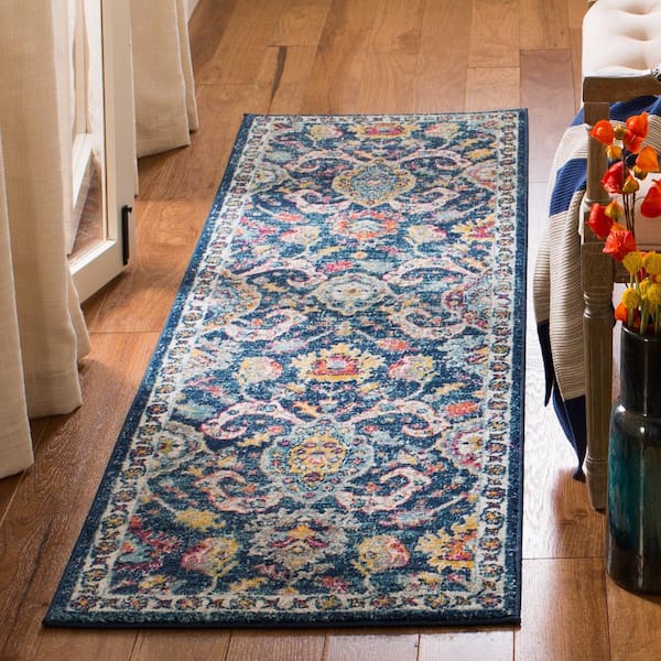 Evoke Navy/Fuchsia 2 ft. x 7 ft. Border Runner Rug