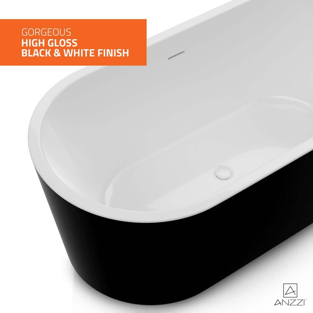 Chand Series 59" Black and White Acrylic Freestanding Bathtub