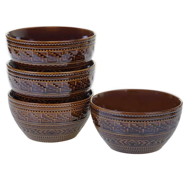Certified International Aztec 4-Piece Patterned Multi-Colored Stoneware 32 oz. Ice Cream Bowl Set (Service for 4)