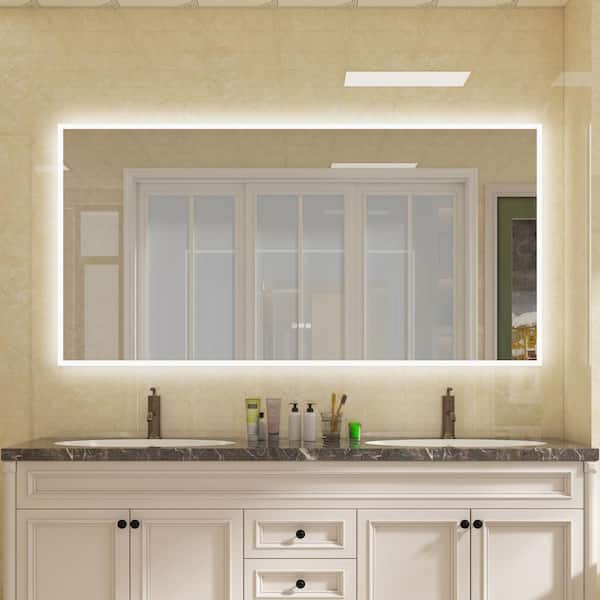 WELLFOR 72 in. W x 36 in. H Rectangular Frameless Anti-Fog LED Light Wall Bathroom Vanity Mirror Frontlit and Backlit