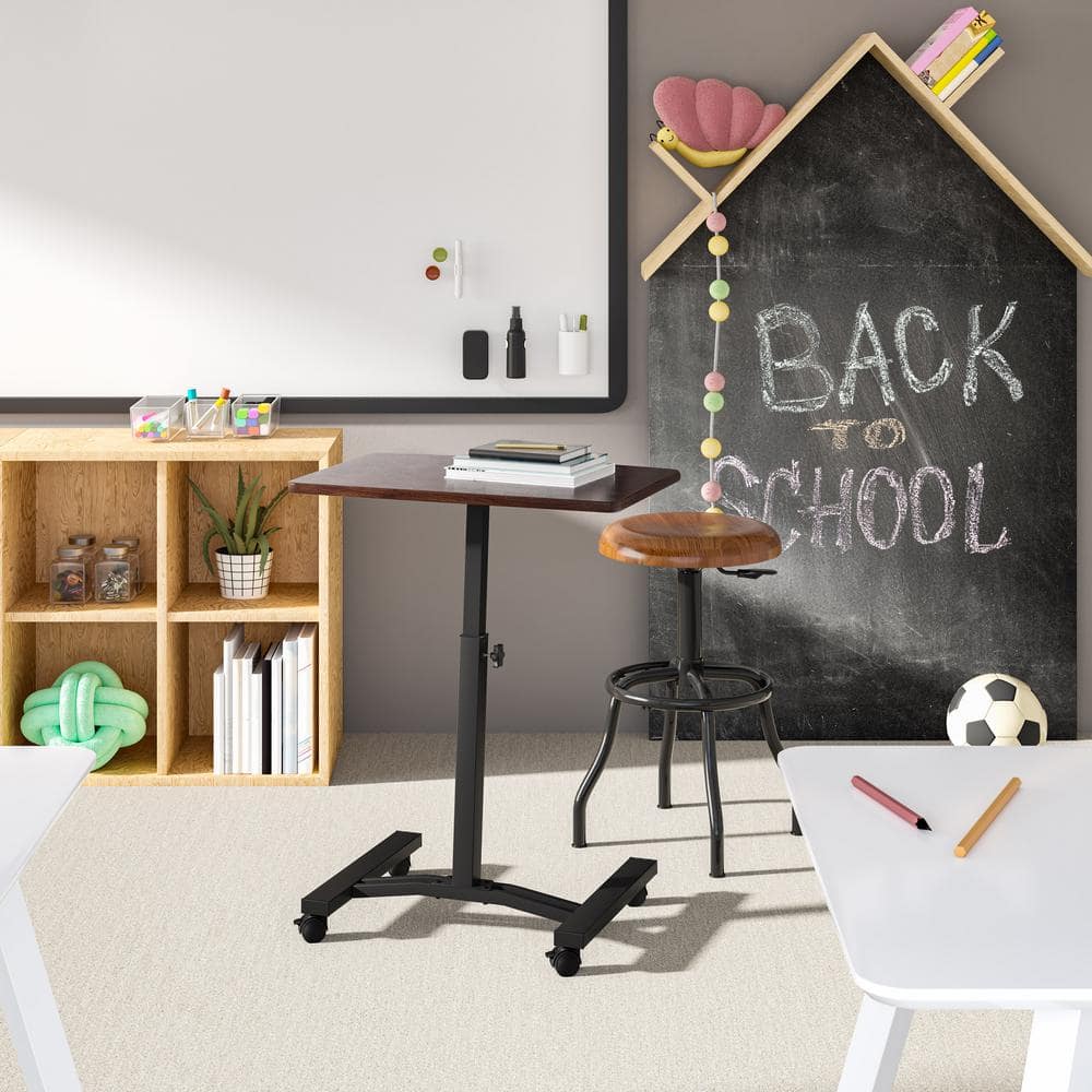 Walnut Adjustable Height 24'' Rolling Laptop Cart with Locking Wheels