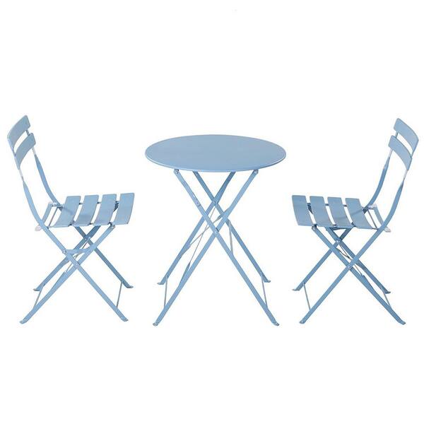 SUNRINX Blue 3-Piece Metal Round Outdoor Bistro Set