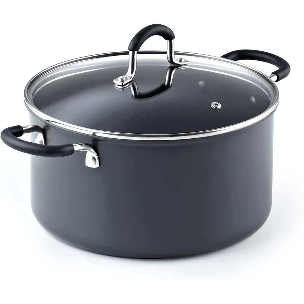 Cook N Home 10.5 qt. Hard-Anodized Aluminum Nonstick Stock Pot in Black  with Glass Lid 02657 - The Home Depot