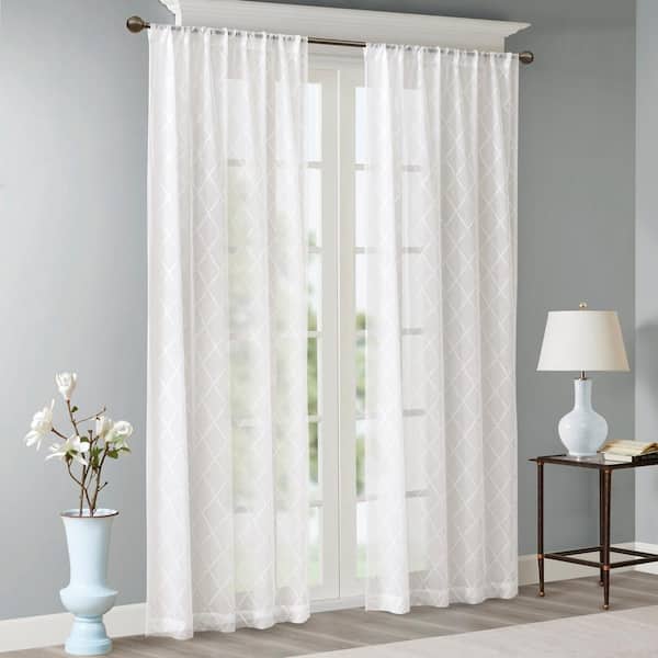 Madison Park Iris White Abstract Embroidered 50 In W X 84 L Rod Pocket Sheer Curtain Mp40 1064 The