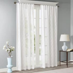 Iris White Abstract Embroidered 50 in. W x 84 in. L Rod Pocket Sheer Curtain