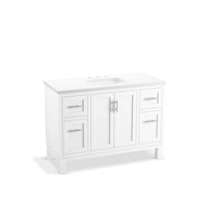 Quo 48 in. W x 21 in. D x 36 in. H Single Sink Freestanding Bath Vanity in White with Pure White Quartz Top