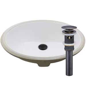 19.5 in. Oval Undermount Porcelain Bathroom Sink in White with Overflow Drain in Oil Rubbed Bronze