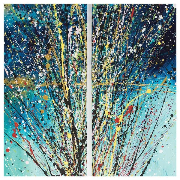 VENICE BEACH Collections Split Splatter Design by Sarah Wahl 1 Piece Unframed Canvas Drawing Print Abstract Print 14 in. x 14 in.