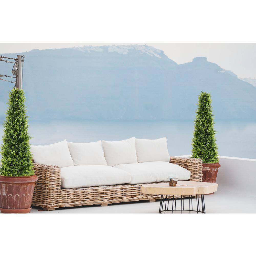 48'' Green Plastic Boxwood Topiary Trees in Black Pots