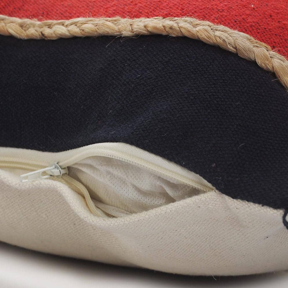Americana Striped Jute Braided Lumbar Pillow, Red/Navy, 36" x 14"