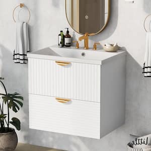 Modern 23 in. W x 18 in. D x 24 in. H Floating Bath Vanity in White with Resin Top and 2-Drawers