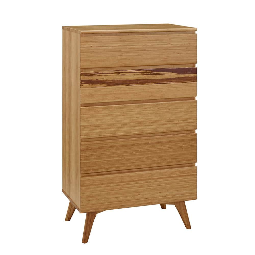 Caramelized Bamboo 5-Drawer Lingerie Chest with Soft Close Dovetail Drawers