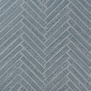 Virtuo River Blue 1.45 in. x 9.21 in. Polished Crackled Ceramic Subway Wall Tile (4.65 sq. ft./Case)