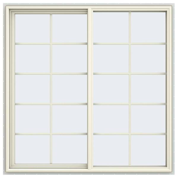 JELD-WEN 59.5 in. x 59.5 in. V-4500 Series Cream Painted Vinyl Left-Handed Sliding Window with Colonial Grids/Grilles