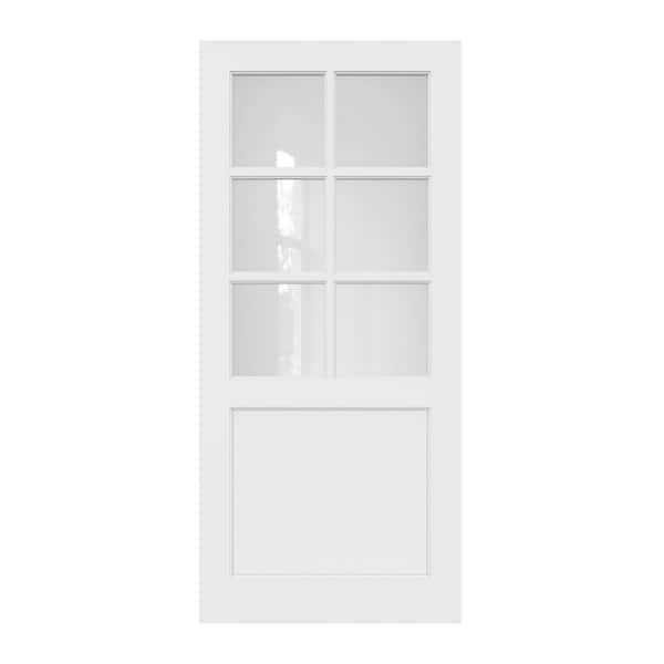 36 in. x 80 in. Modern 6 Lite Frosted Glass White Solid Core MDF Primed Standard Interior Door Slab
