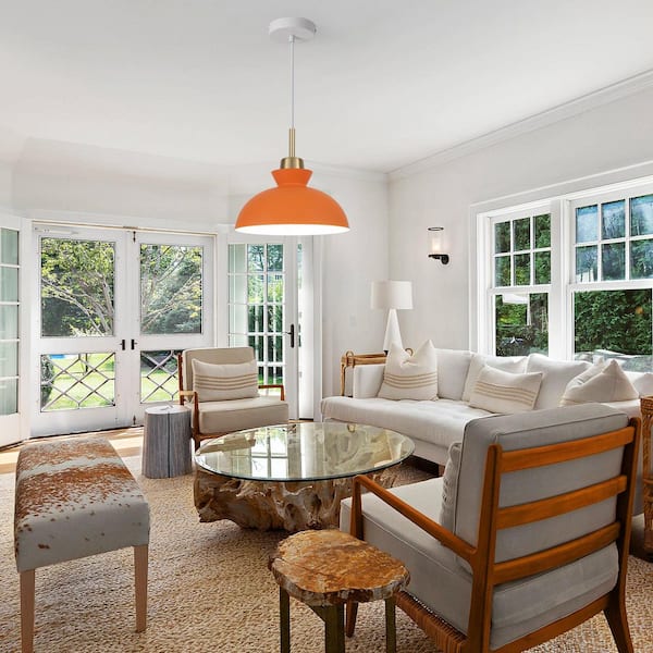 1-Light Metal Hanging Ceiling Pendant Light Chandelier Light Fixture with Orange Shade for Kitchen Island