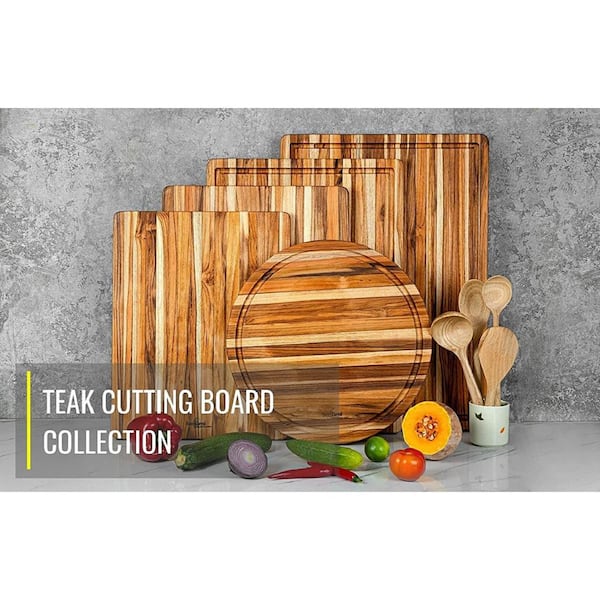 10-Piece 15.5 in. Natural Brown Small Teak Rectangular Cutting Board Set