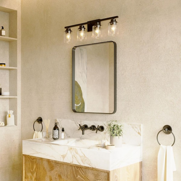 24 in. W x 32 in. H Rectangular Aluminum Framed Wall Bathroom Vanity Mirror in Black