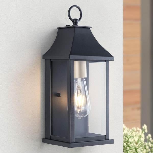 Decorators 15 in. Black Traditional Dusk to Dawn Outdoor Hardwired Wall Lantern Sconce with No Bulbs Included