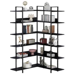 75 in. H L-Shaped Metal 6-Shelf Bookcase in Black