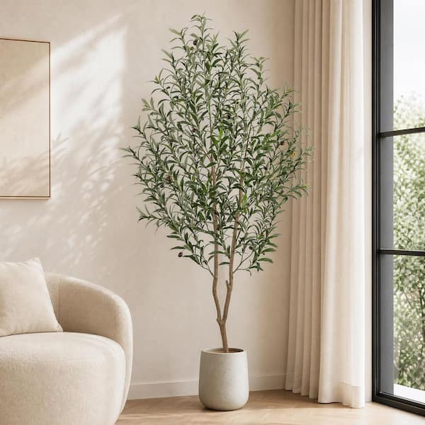 7 ft. Artificial Olive Tree with Black Pot, Tall Faux Olive Silk Tree for Indoor Home Decor and Housewarming Gift