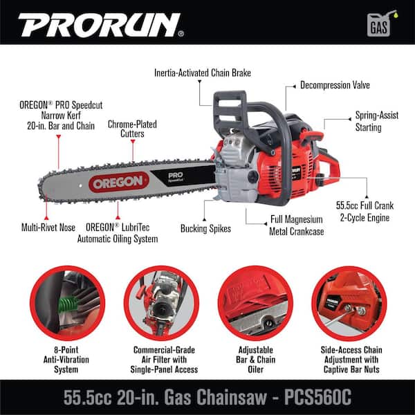 PRORUN 55.5cc 20 in. Gas-Powered 2-Cycle Commercial Chainsaw