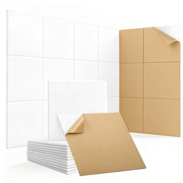 12 in. White Acoustic Wall Panels, Soundproofing Panels with Self-Adhesive Backing for Noise Reduction (12-Pack)