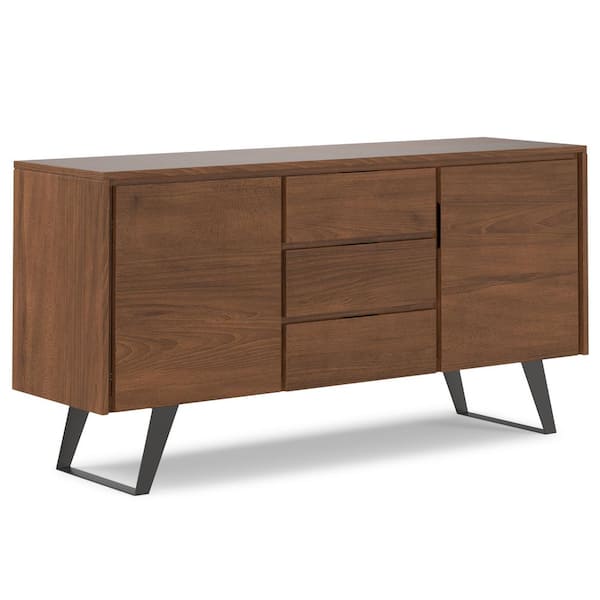 Simpli Home Lowry 60 inch x 17 in. Rectangle Modern Industrial Sideboard Buffet in Walnut Veneer