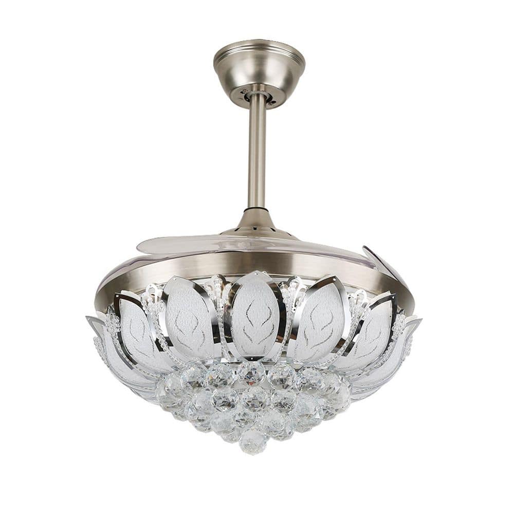42" Silver Modern LED Crystal Chandelier Ceiling Fan with Remote