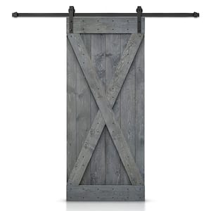 22 in. x 84 in. X-Series Gray Stained DIY Wood Interior Sliding Barn Door with Hardware Kit