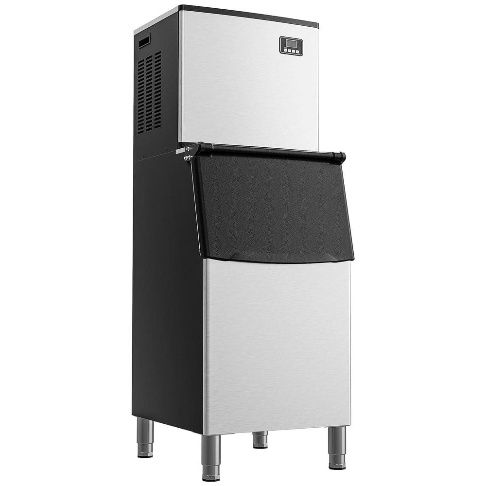 46 in. 450 lb. /24H Full Size Cubes Commercial Freestanding Ice Maker in Silver with 250 lb. Storage Capacity