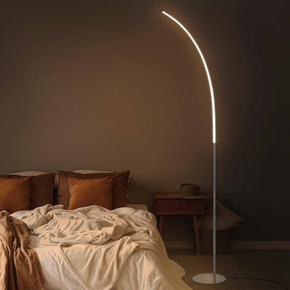 Arc 64" Chrome Finish White LED Floor Lamp with Touch Sensor