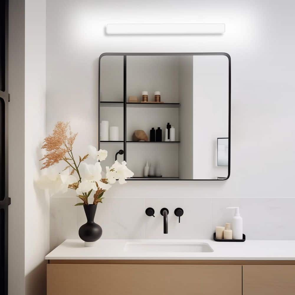 24 in. 1-Light Integrated LED White Modern Rectangle Vanity Light Bar Wall Fixture for Bathroom Mirror price history on PriceWatchPro