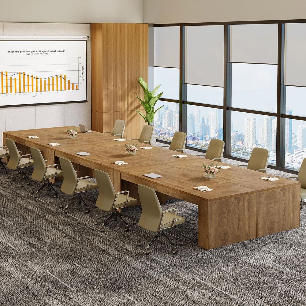 BYBLIGHT Moronia 70.9 in. Brown Conference Table, Farmhouse Wooden ...
