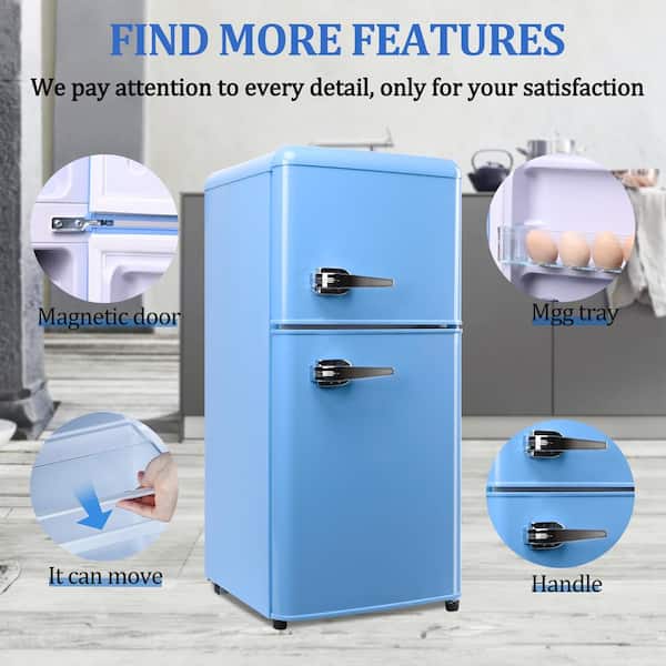 WANAI 3.5 Cu Ft Two Door Compact Refrigerator with Freezer,Blue 