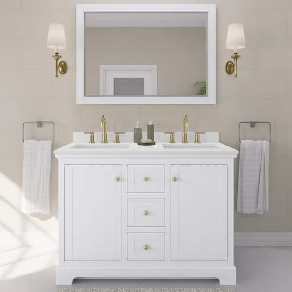 Avery 48 in. W x 22 in. D x 35 in. H Double Bath Vanity in White with White Quartz Top