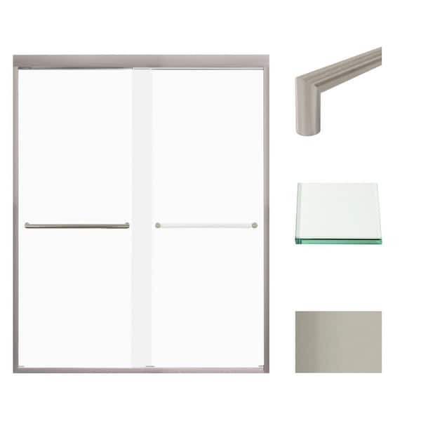 Transolid Frederick 59 in. W x 76 in. H Sliding Semi-Frameless Shower Door in Brushed Stainless with Frosted Glass