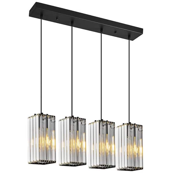 ZHLWIN Home Lighting 40-Watt 4-Lights Black Mini Crystal Rectangle