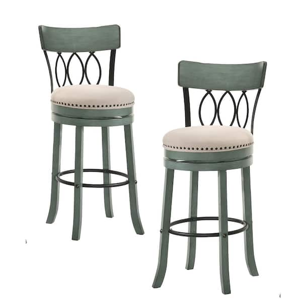 Furniture of America Brannigan 43.75 in. Antique Green and Beige Low Back Wood Bar Height Stool (Set of 2)