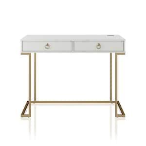 Camila 41.65 in. White Writing Desk with Charging Station