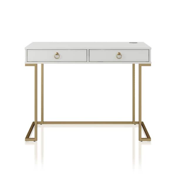 CosmoLiving by Cosmopolitan Camila 41.65 in. White Writing Desk with Charging Station